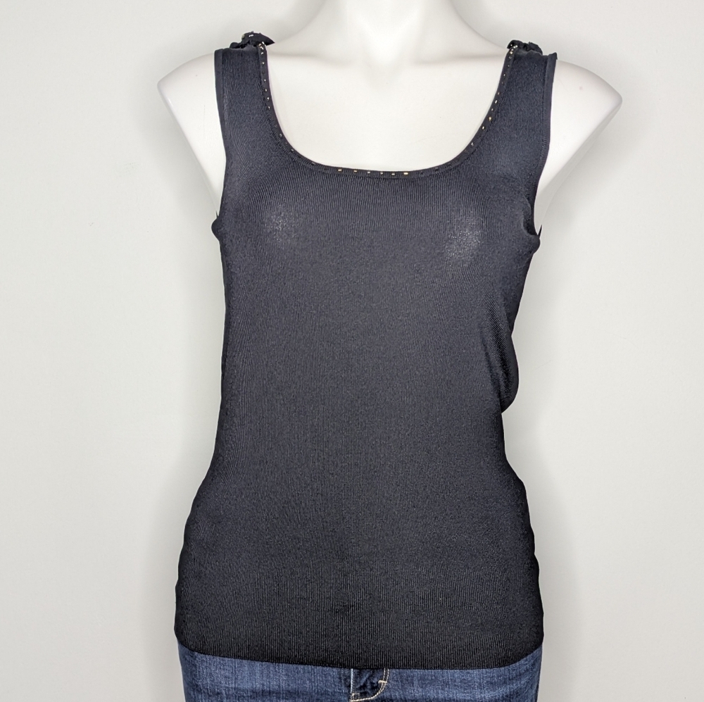 Boston Proper Black Beaded String Back Accent Tank Top M